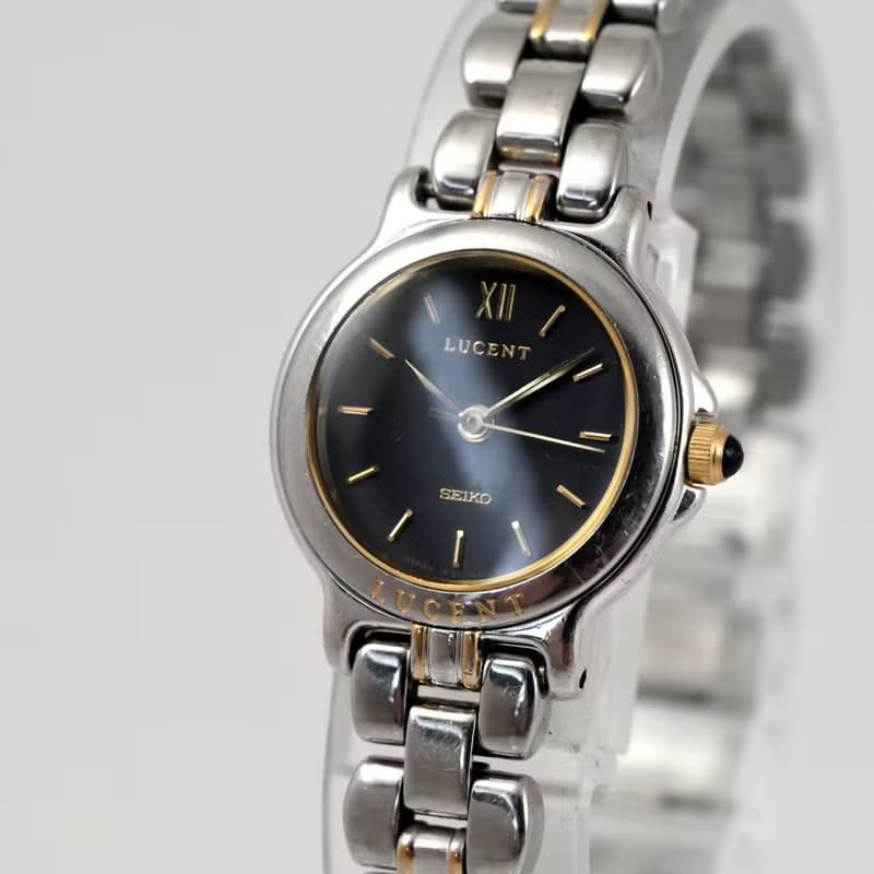 SEIKO LUCENT 女性用腕時計 クォーツ 1F21-0G90 22mm Black Dial ツートンブレスレット 手錶 古董錶 復古手錶