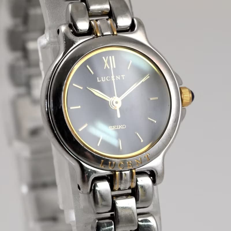 SEIKO LUCENT 女性用腕時計 クォーツ 1F21-0G90 22mm Black Dial ツートンブレスレット 手錶 古董錶 復古手錶