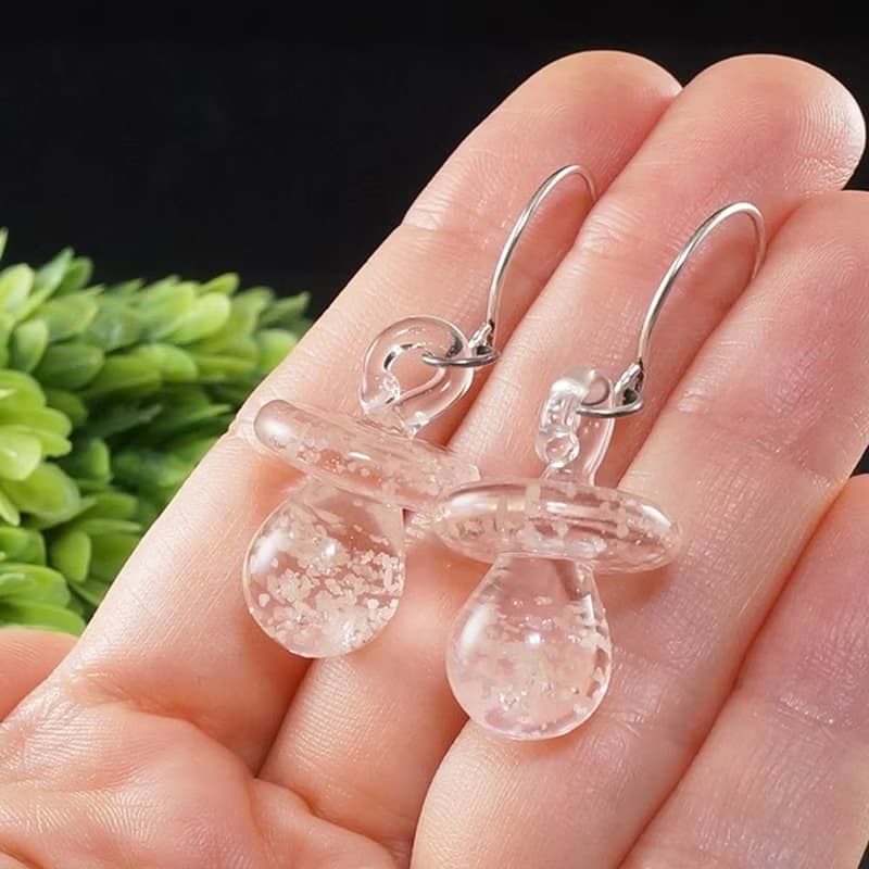 Pale Pink Pacifier Earrings Lampwork Glass Glowing in the dark Earrings Jewelry