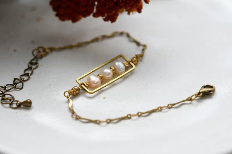 Pearl NO.7│ 淡粉珍珠x黃銅 │ 黃銅手鍊