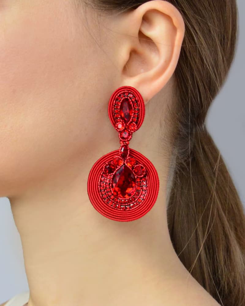 Earrings Massive earrings with Swarovski stones in salmon color Christmas Gift W