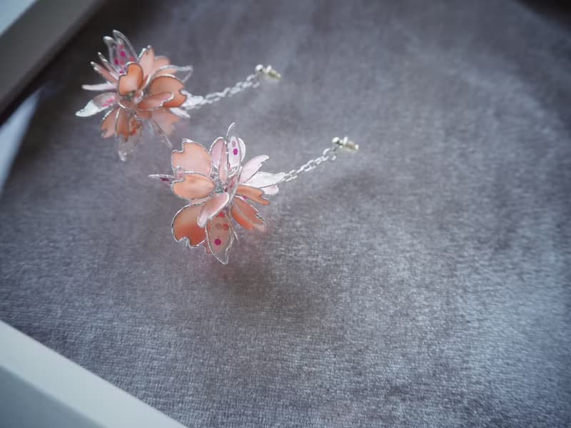 櫻狩 櫻花花球墜式樹脂耳環