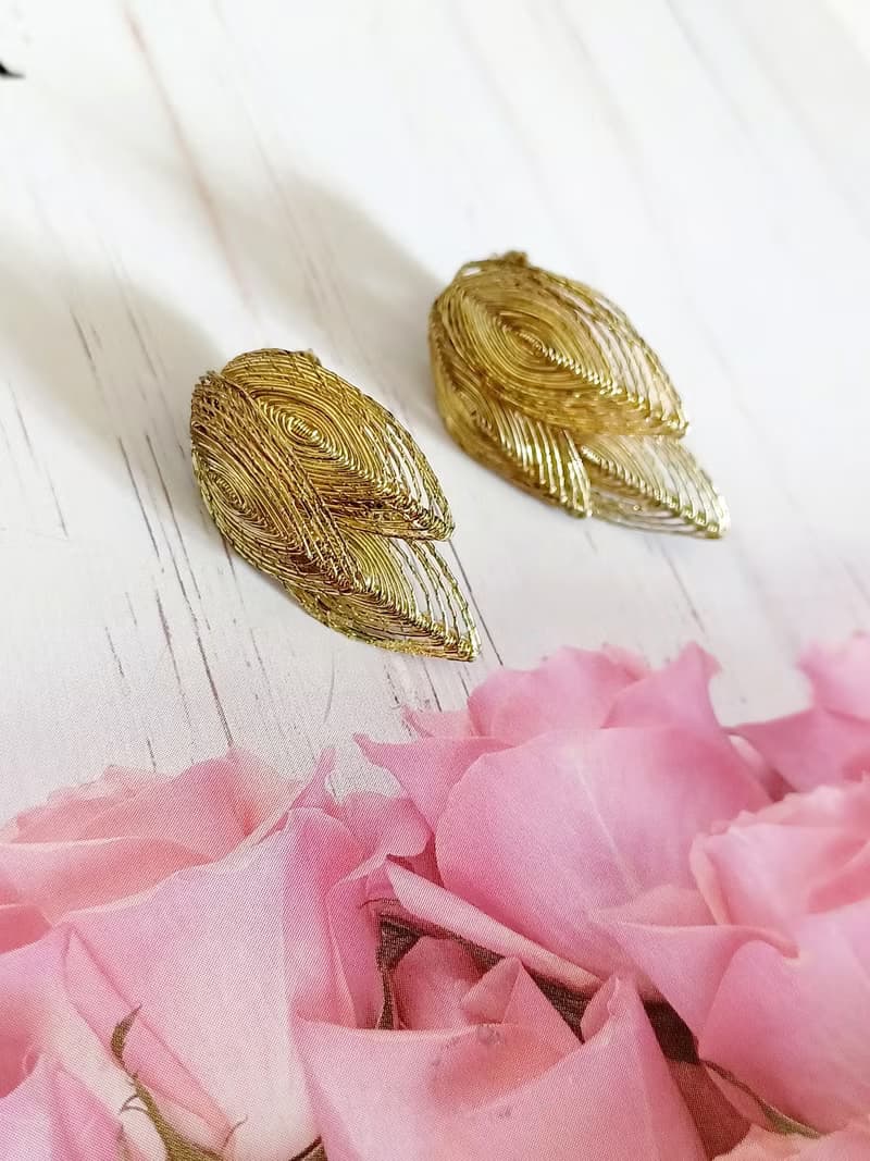 vintage jewelry 古董西德製金絲疊葉 夾式耳環