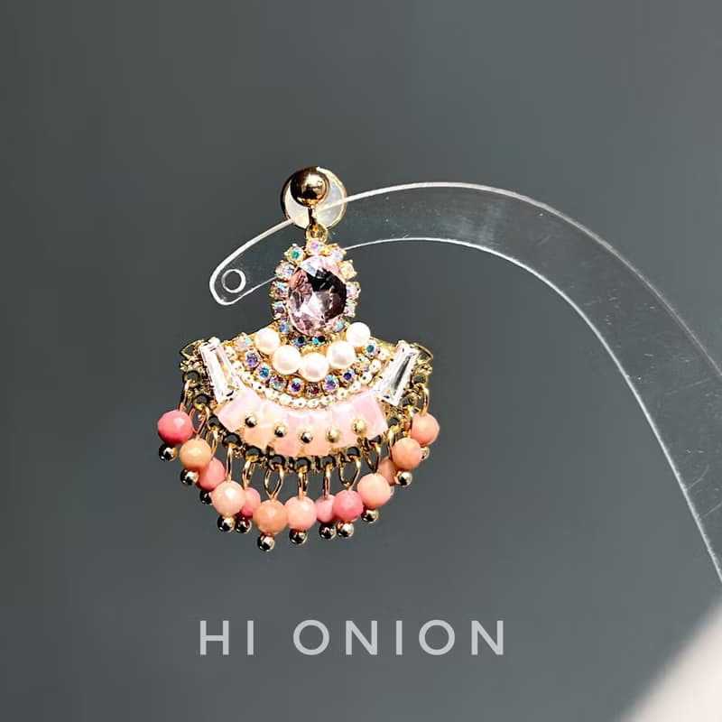Hi Onion春日來信 小眾設計銀針復古港風粉色天然石耳釘耳夾高級