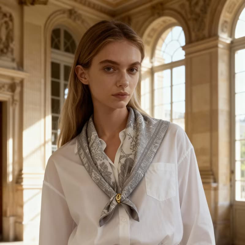 凡爾賽茹伊粉灰色 雙面絲巾絲巾環臻禮套裝 Jardin Des Fontaines