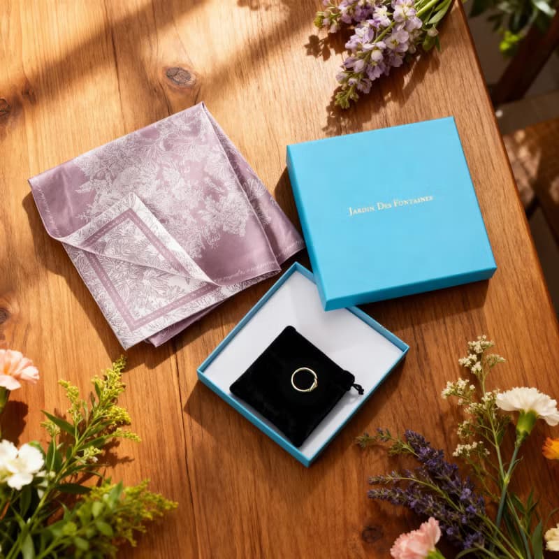 凡爾賽茹伊粉灰色 雙面絲巾絲巾環臻禮套裝 Jardin Des Fontaines