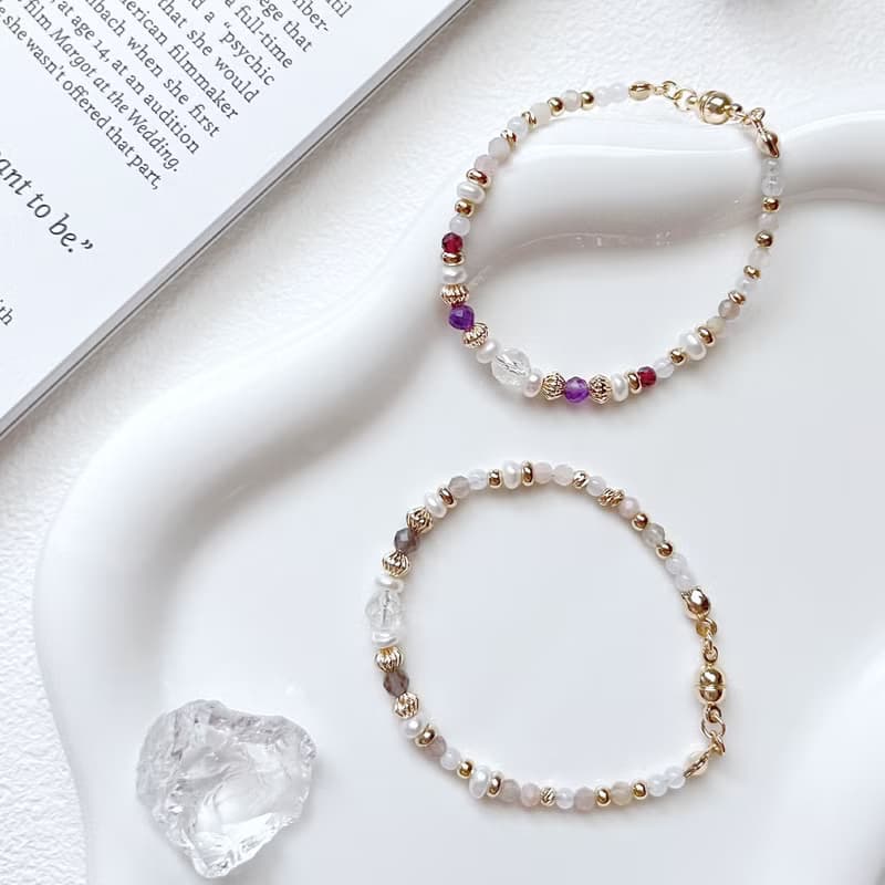 【小步舞曲】珍珠水晶手鍊/茶晶/紫水晶