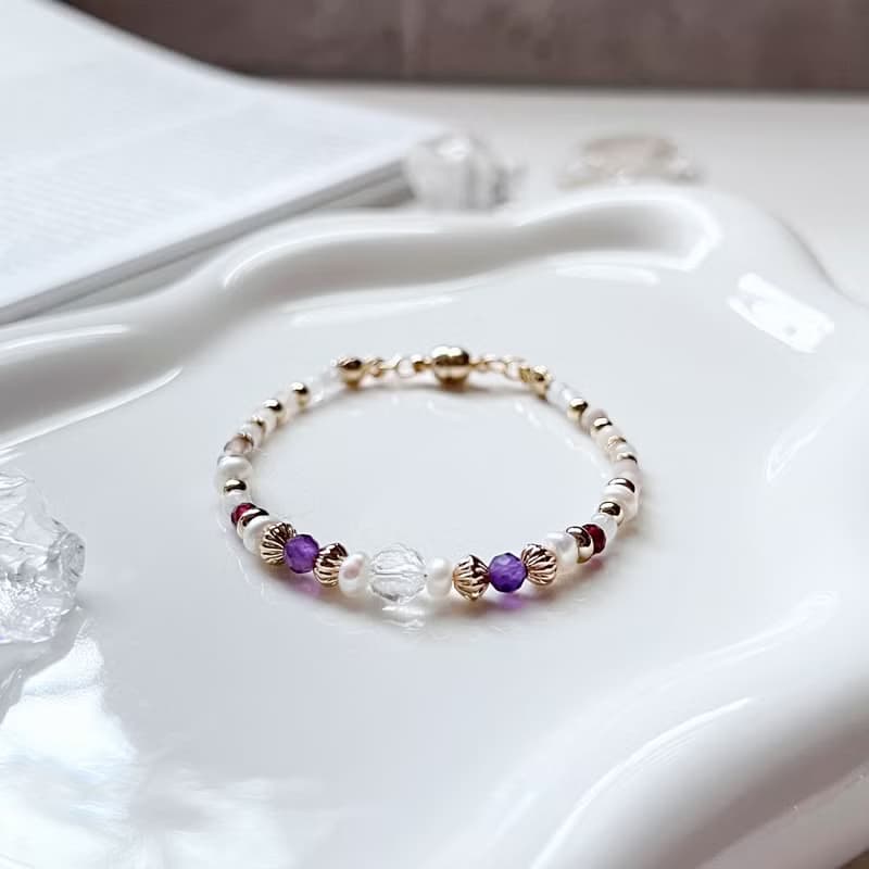 【小步舞曲】珍珠水晶手鍊/茶晶/紫水晶