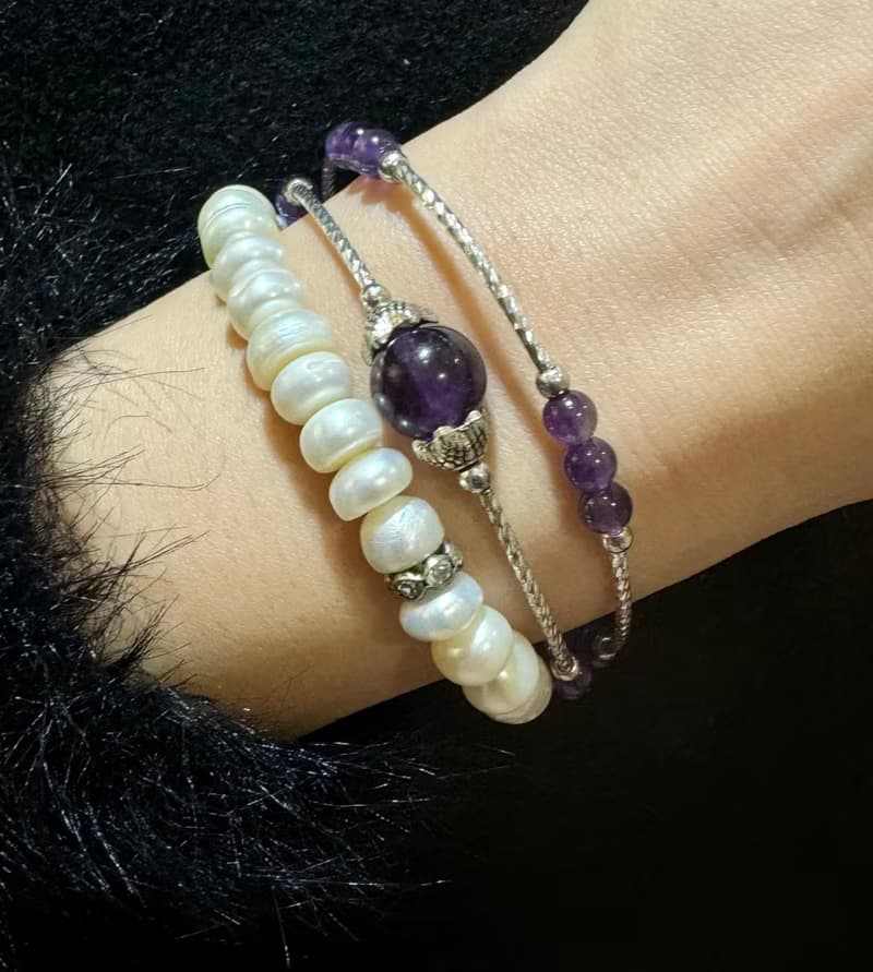 扁扁的 麵包珍珠 珍珠 手環 手鍊