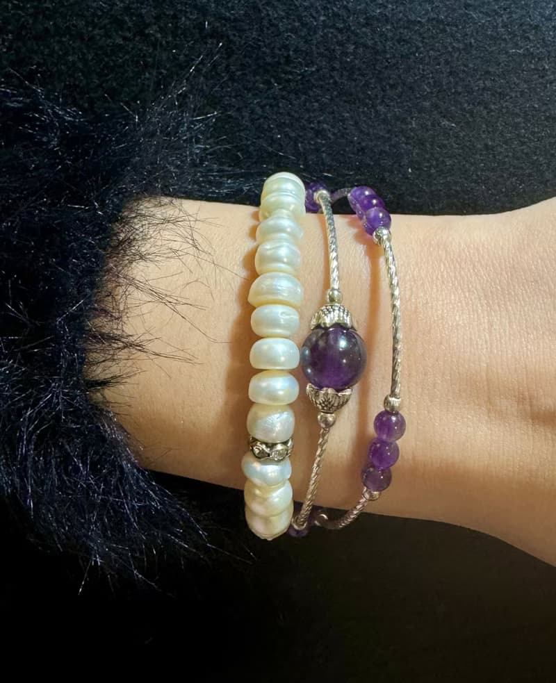 扁扁的 麵包珍珠 珍珠 手環 手鍊