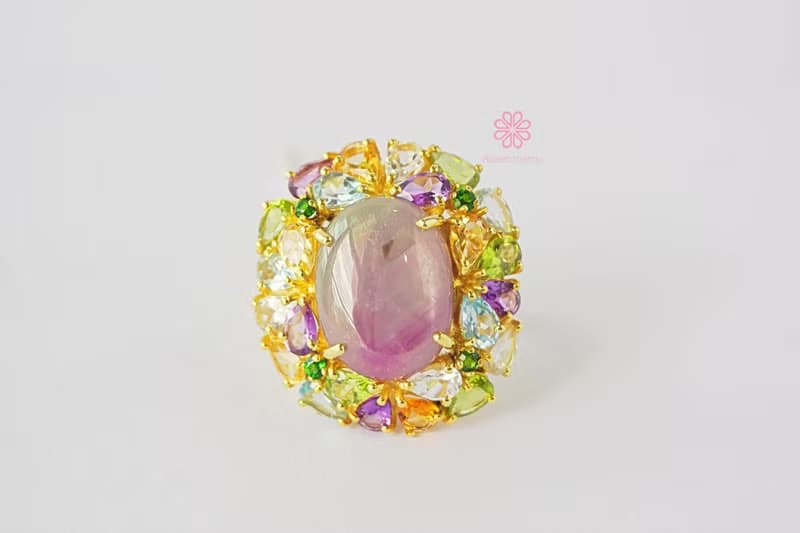 Natural Ruby and muti gems 40 Cts Ring Sterling Silver925 With Gold Plated.