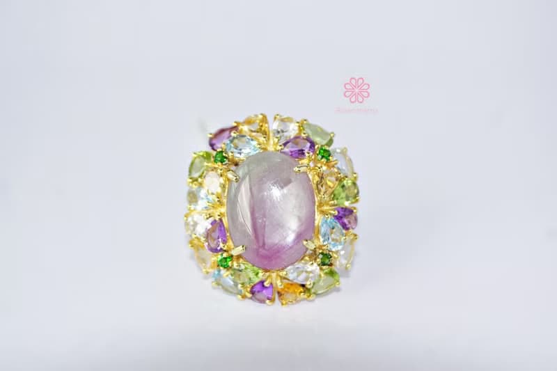 Natural Ruby and muti gems 40 Cts Ring Sterling Silver925 With Gold Plated.
