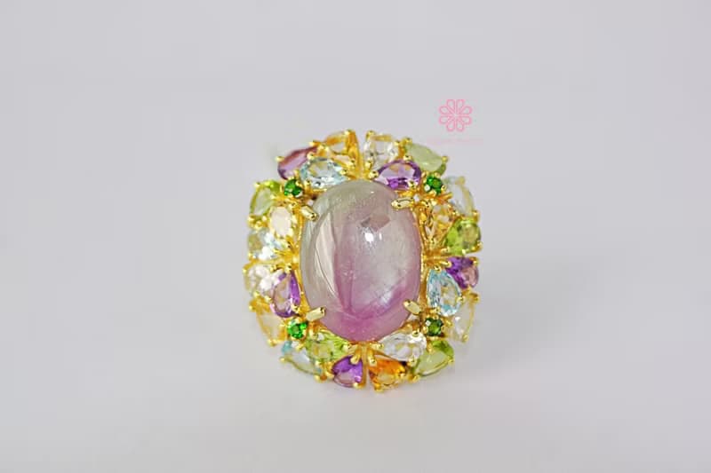 Natural Ruby and muti gems 40 Cts Ring Sterling Silver925 With Gold Plated.