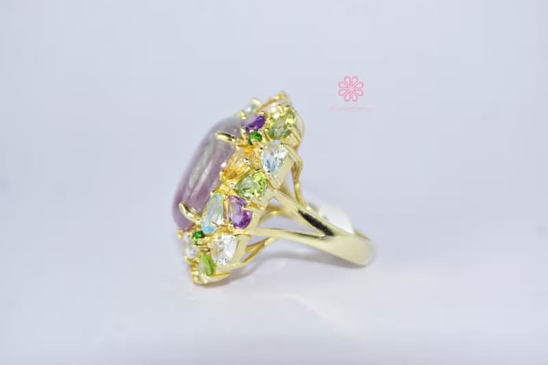 Natural Ruby and muti gems 40 Cts Ring Sterling Silver925 With Gold Plated.