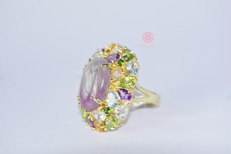 Natural Ruby and muti gems 40 Cts Ring Sterling Silver925 With Gold Plated.
