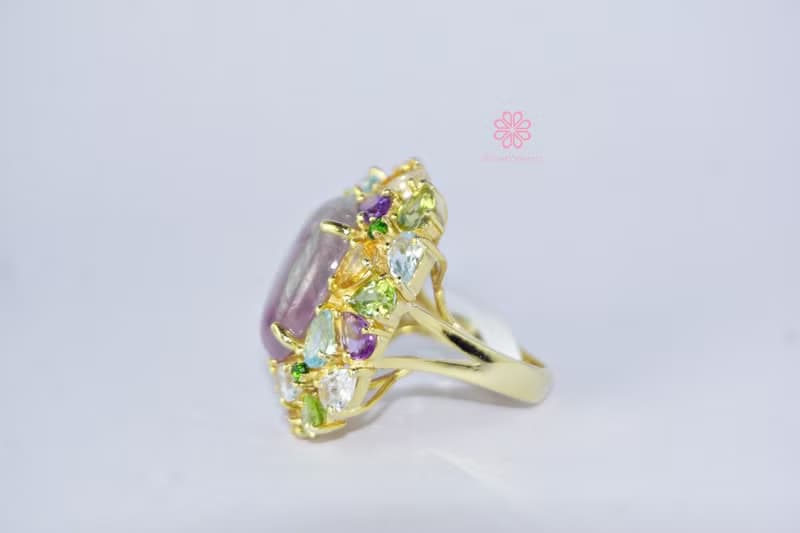 Natural Ruby and muti gems 40 Cts Ring Sterling Silver925 With Gold Plated.
