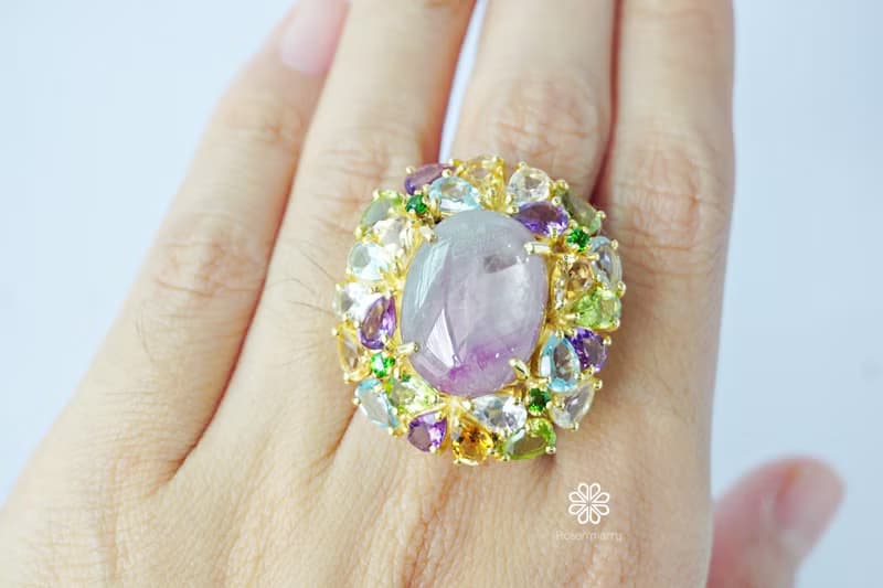 Natural Ruby and muti gems 40 Cts Ring Sterling Silver925 With Gold Plated.
