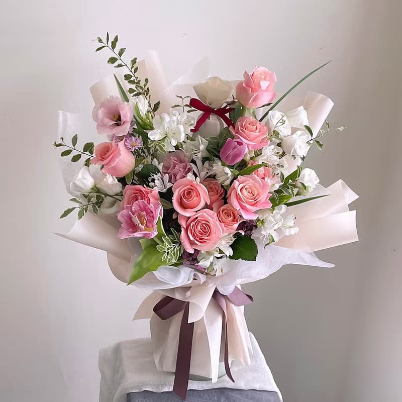 【鮮花】情人節花束珊瑚粉色玫瑰自然風鮮花花束