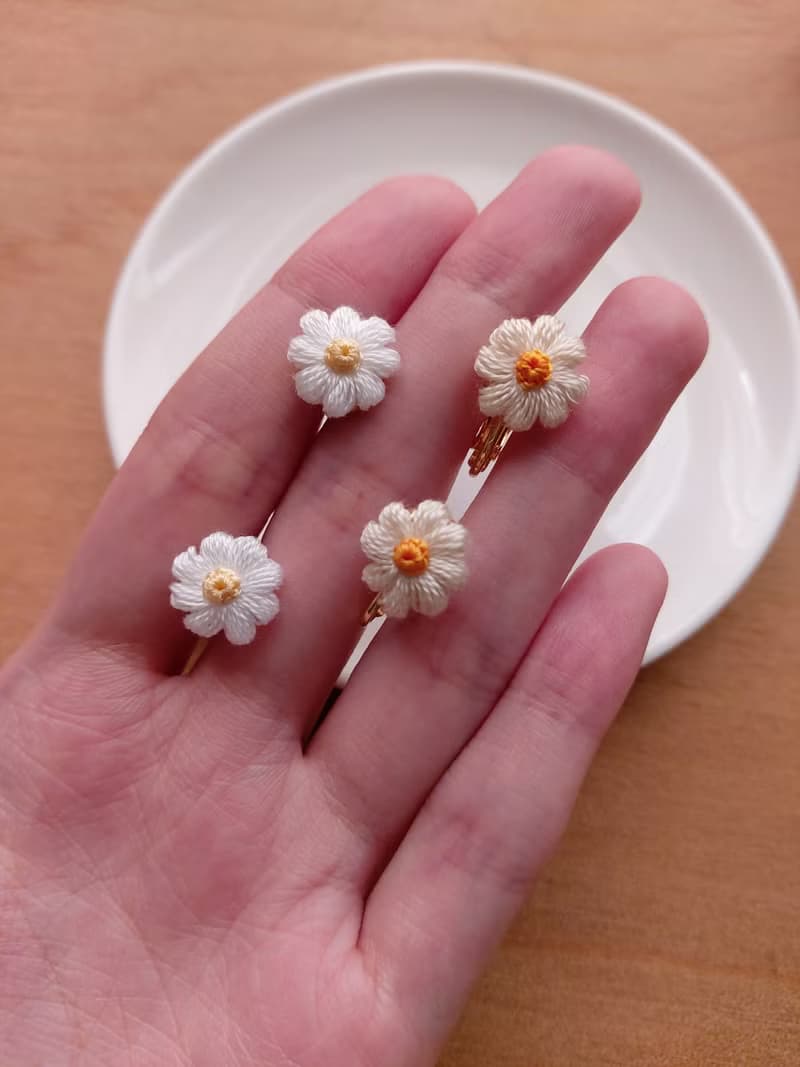 小雛菊耳環 鉤針編織 蓬蓬小花系列