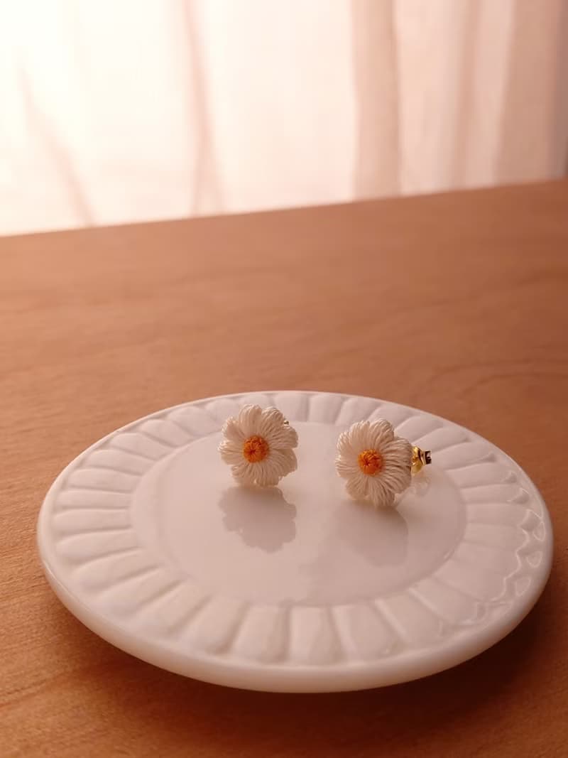 小雛菊耳環 鉤針編織 蓬蓬小花系列
