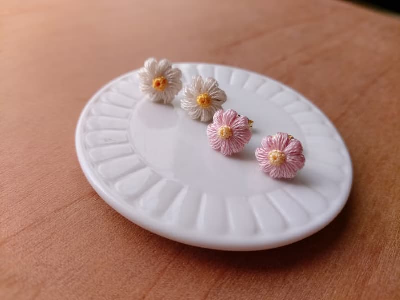 小雛菊耳環 鉤針編織 蓬蓬小花系列