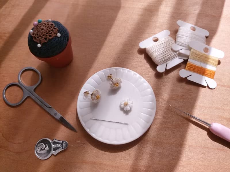 小雛菊耳環 鉤針編織 蓬蓬小花系列