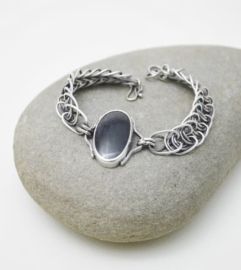 段落系列-深藍色堇青太陽石‧硫化純銀手工鍊手鍊