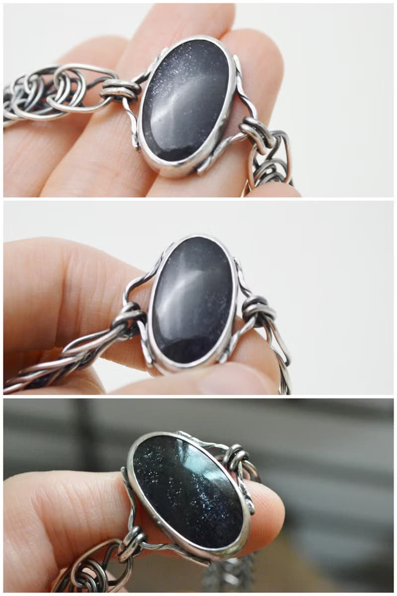 段落系列-深藍色堇青太陽石‧硫化純銀手工鍊手鍊