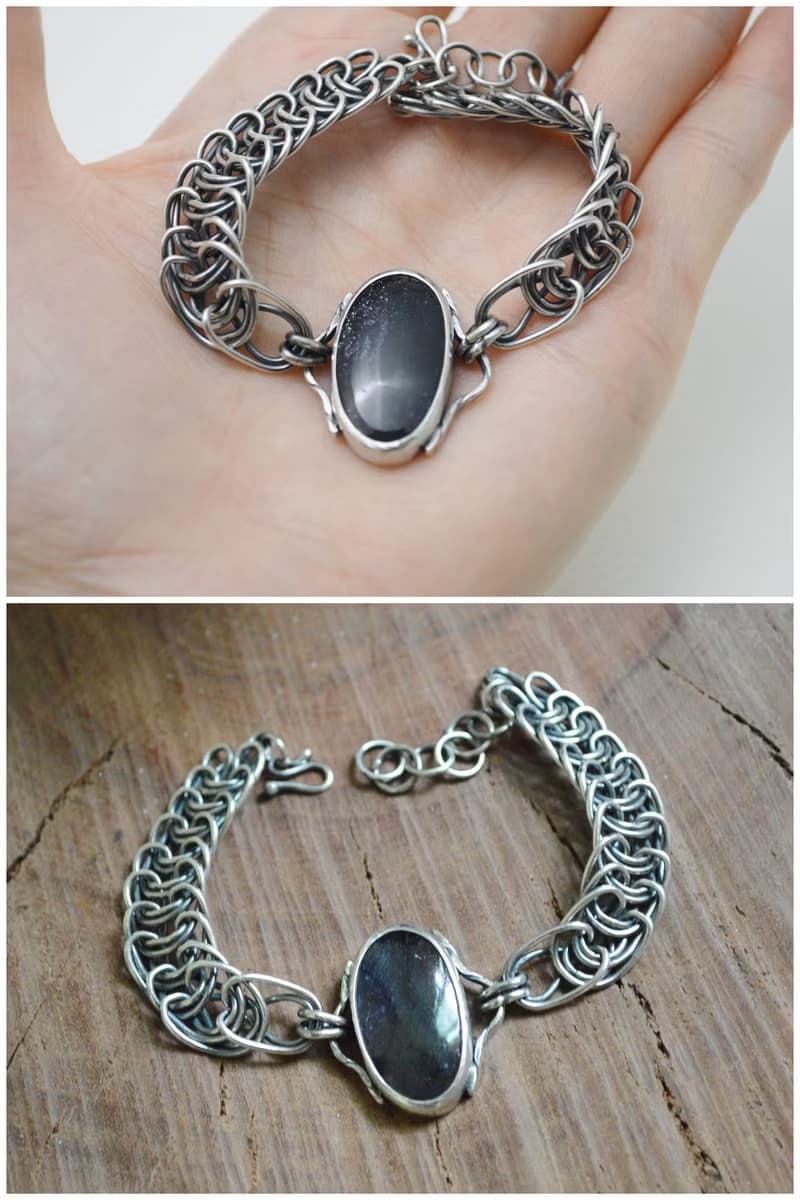 段落系列-深藍色堇青太陽石‧硫化純銀手工鍊手鍊