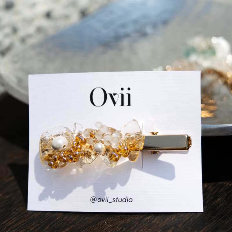 光波流影・天然水晶髮夾 X 黃水晶 手作設計