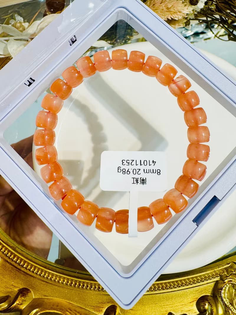 冰飄南紅透感橙花8mm20.98g直切珠護身平安辟邪護身符舒緩心神