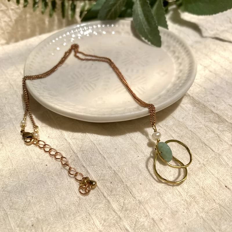 老林雜貨 | 立體黃銅圈圈玉石項鍊