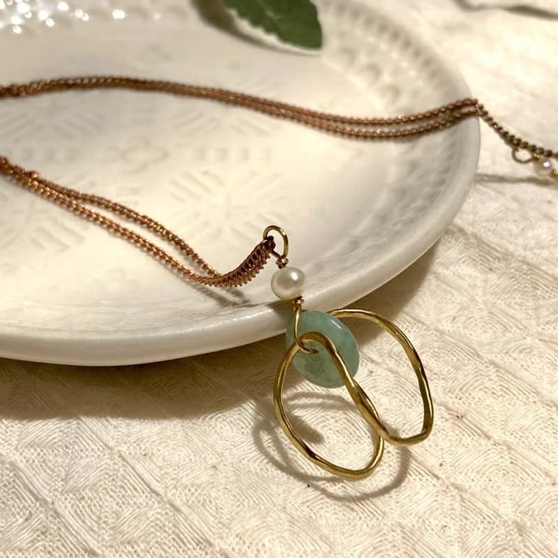 老林雜貨 | 立體黃銅圈圈玉石項鍊