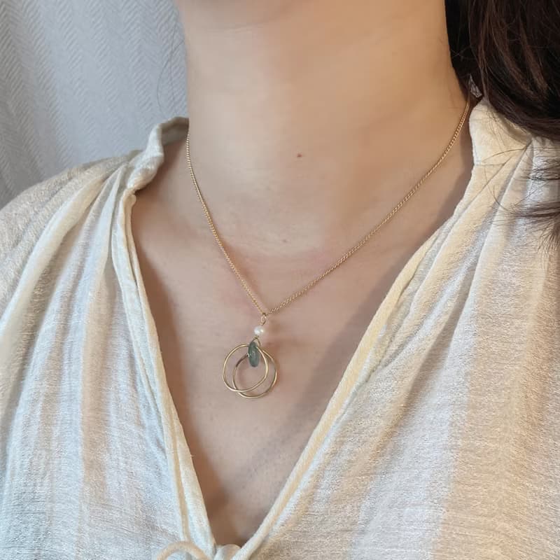 老林雜貨 | 立體黃銅圈圈玉石項鍊