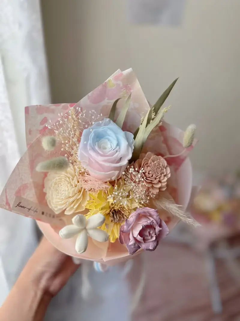 【畢業花束】flower-of-life 甜蜜日光 雙色玫瑰永生花束