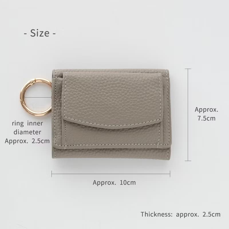 【 リング付き ミニウォレット 名入れ 】 本革 ミニ財布 三つ折り財布 コンパクト ニュアンスカラー 文字入れ 名入れ無料 HR23U