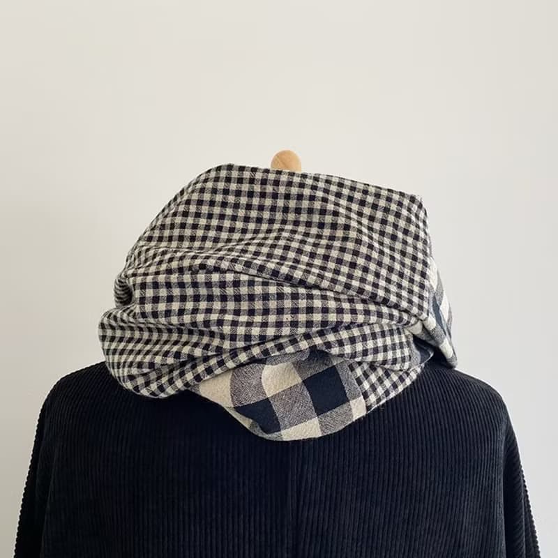 日本製　綿100%　ギンガムチェック柄のスヌード　モノトーン