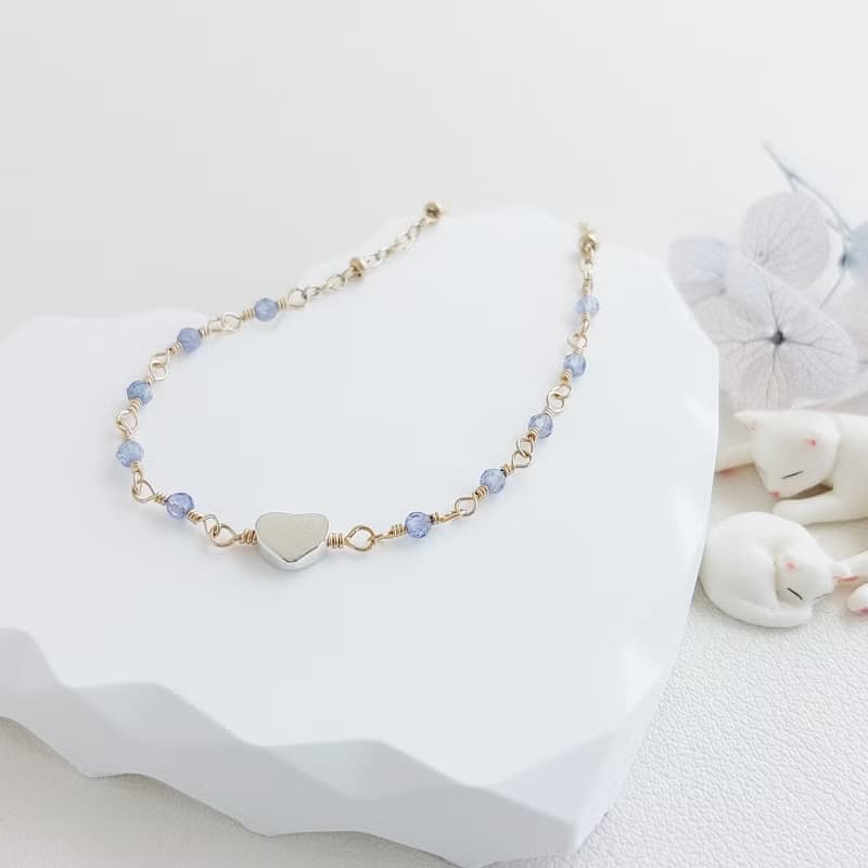 925銀愛心 + 坦桑石 x 14KGF手鍊