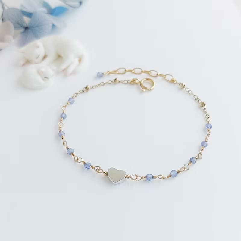 925銀愛心 + 坦桑石 x 14KGF手鍊