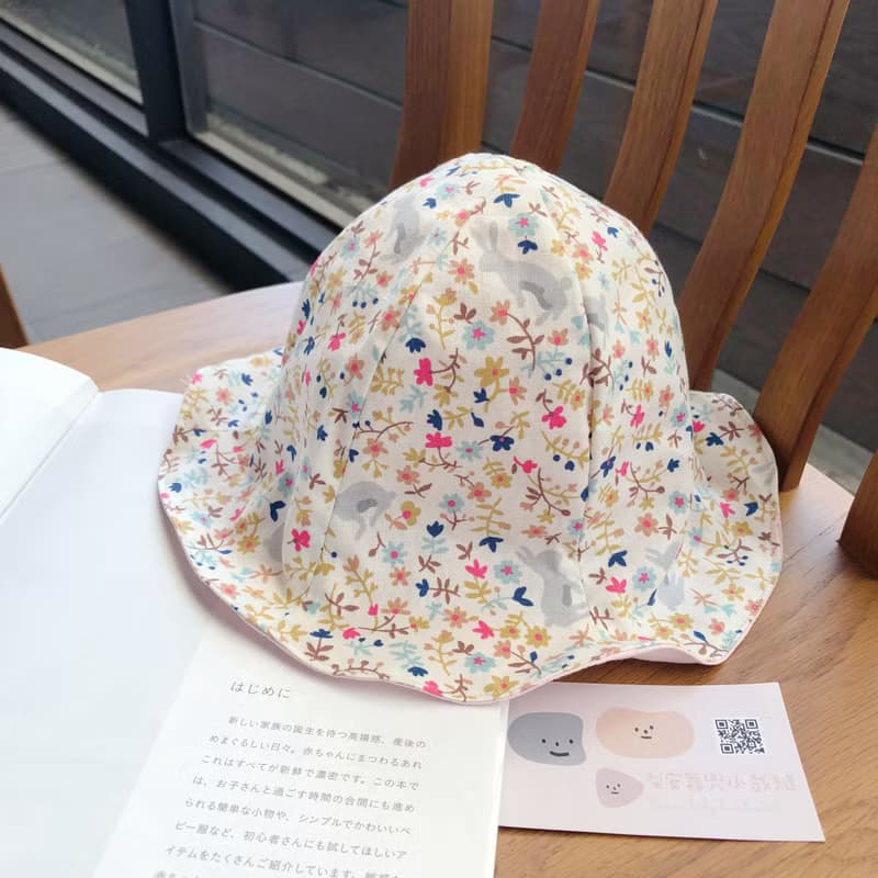 米白花欉 手工雙層寶寶漁夫帽  嬰兒帽