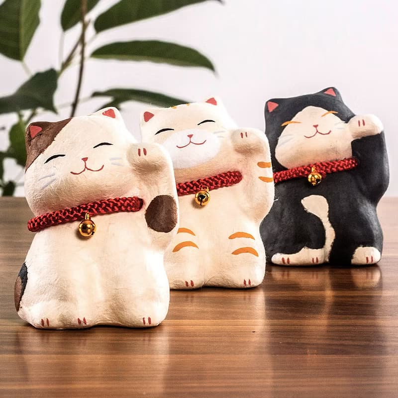日本進口京都手作龍虎堂招財貓和紙手工擺件招福貓咪車載桌面擺飾