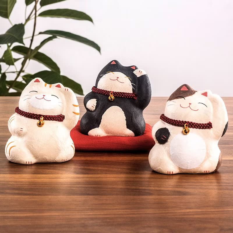 日本進口京都手作龍虎堂招財貓和紙手工擺件招福貓咪車載桌面擺飾