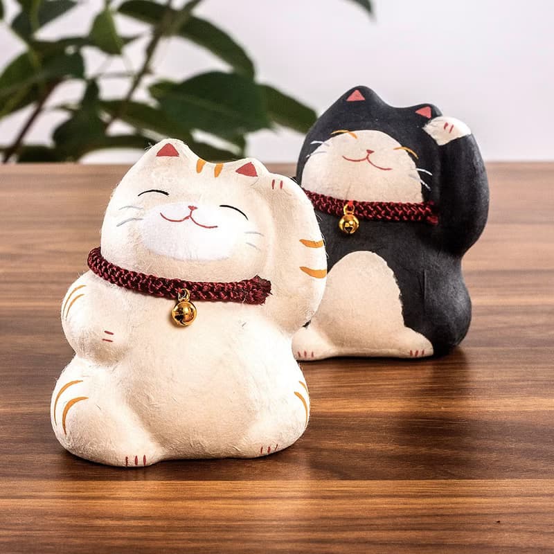 日本進口京都手作龍虎堂招財貓和紙手工擺件招福貓咪車載桌面擺飾