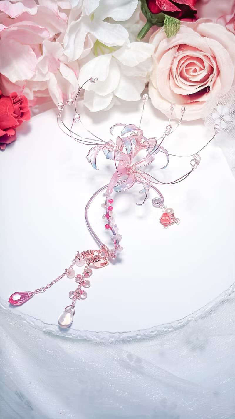 大夢幻彼岸花耳掛式耳環 串珠