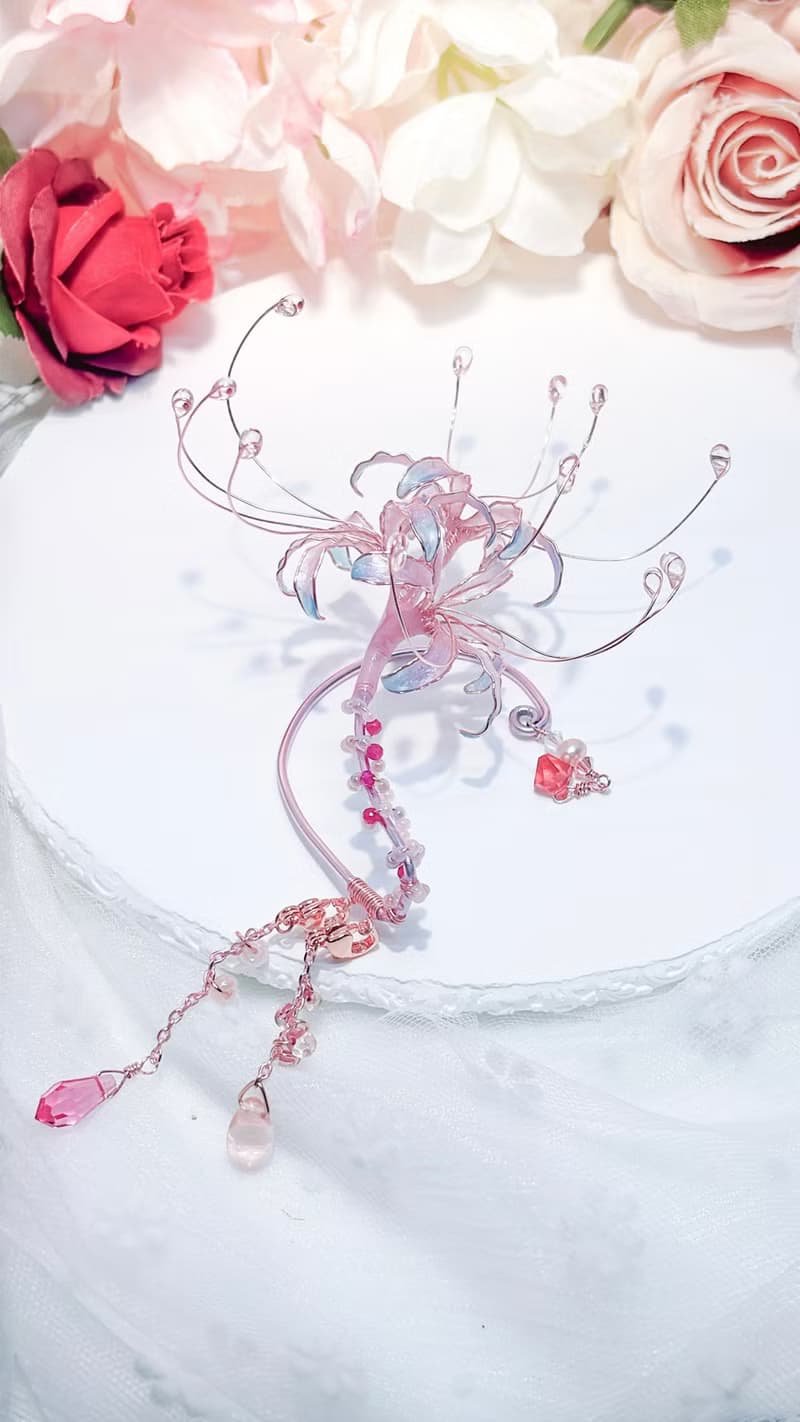 大夢幻彼岸花耳掛式耳環 串珠