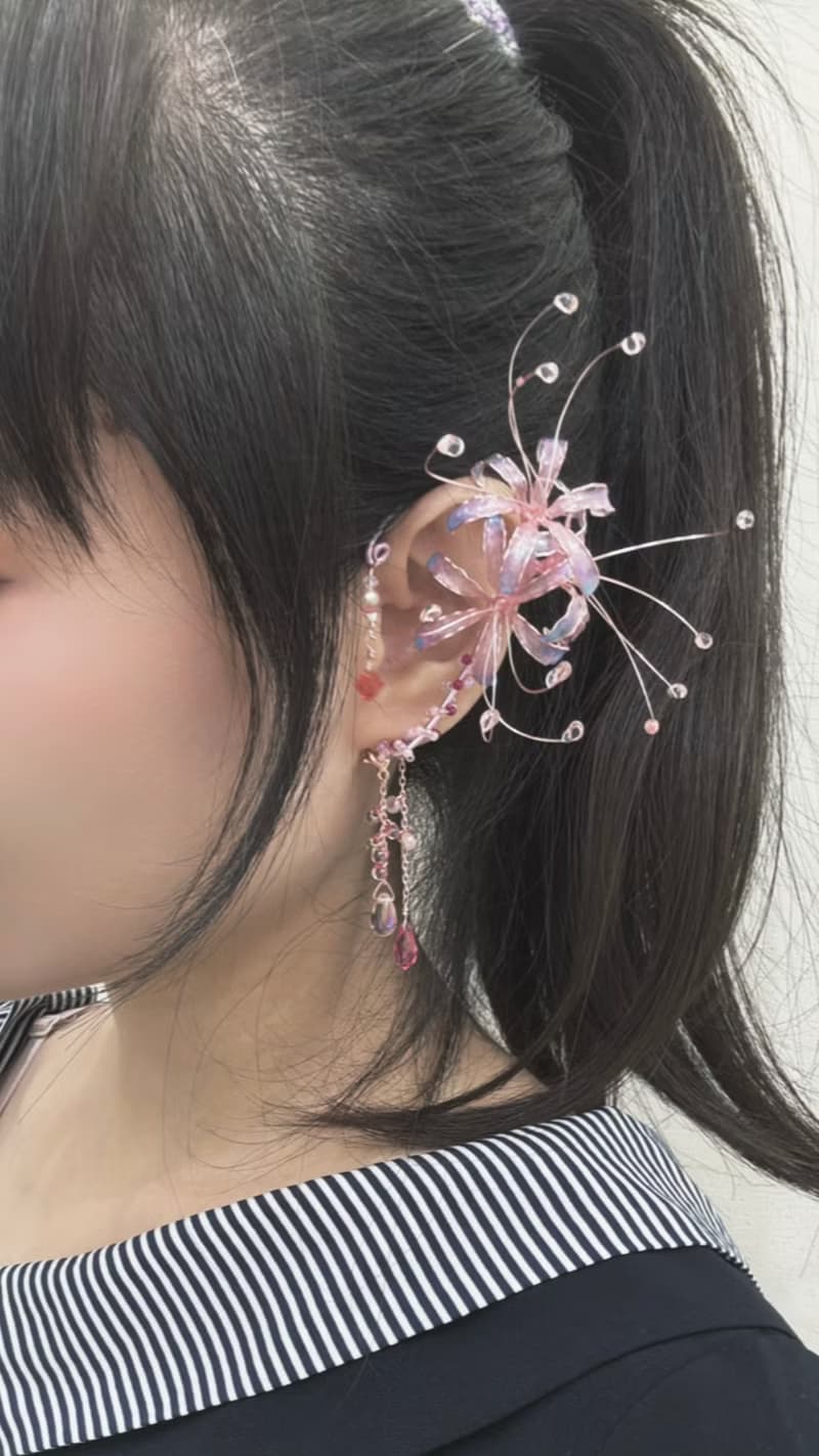 大夢幻彼岸花耳掛式耳環 串珠
