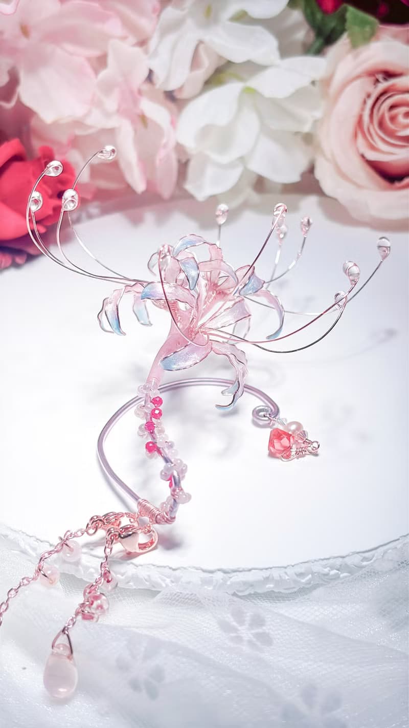 大夢幻彼岸花耳掛式耳環 串珠