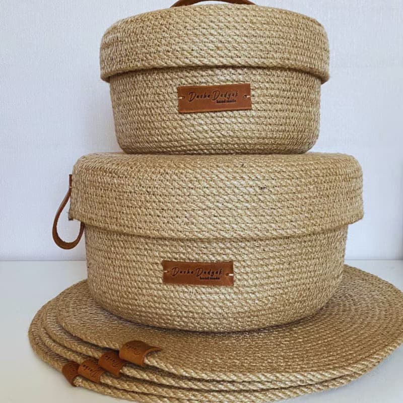 Jute Basket Round placemats Storage basket Set of 6 Rope baskets with lid