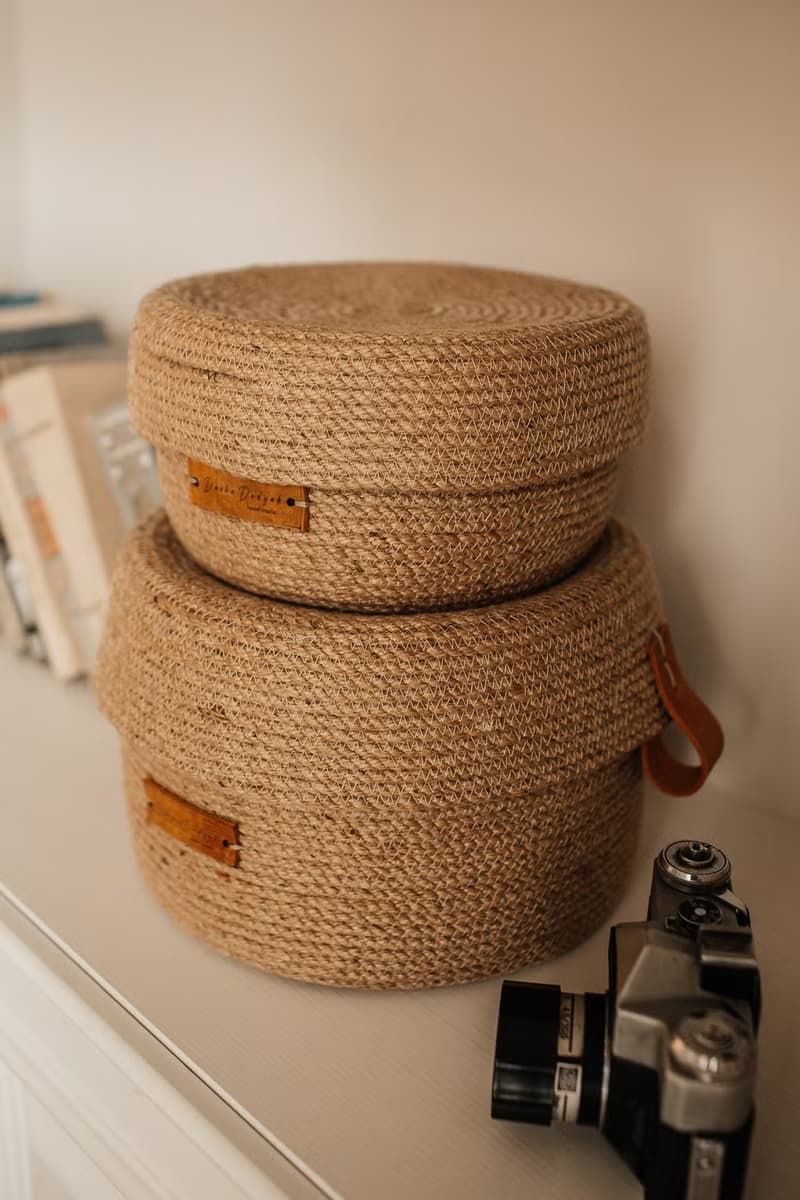 Jute Basket Round placemats Storage basket Set of 6 Rope baskets with lid