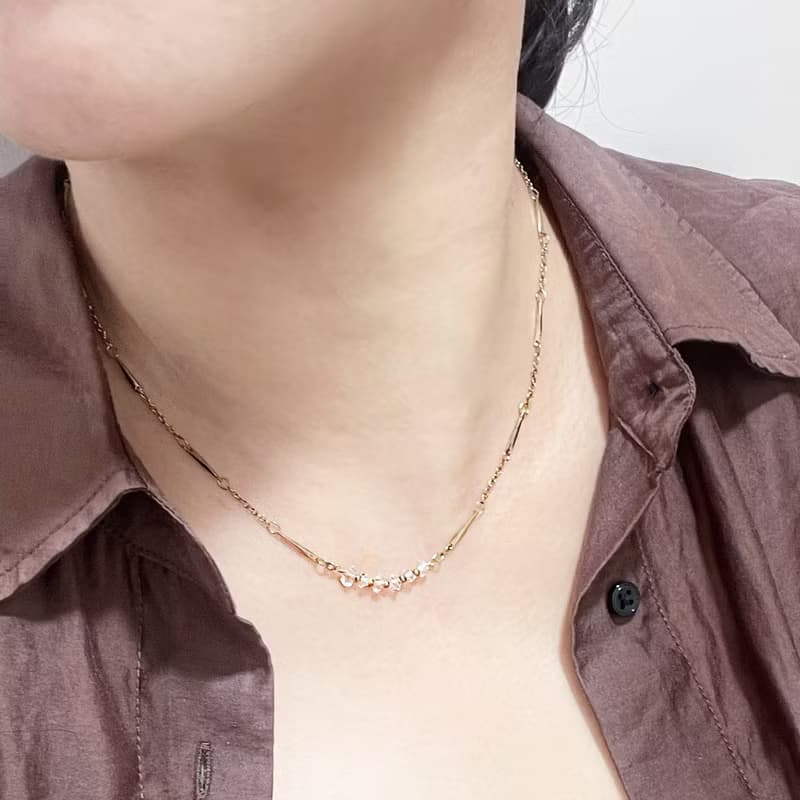 VIIART。小碎鑽。赫基蒙雙尖水晶閃靈鑽鍍古金項鍊鎖骨鍊